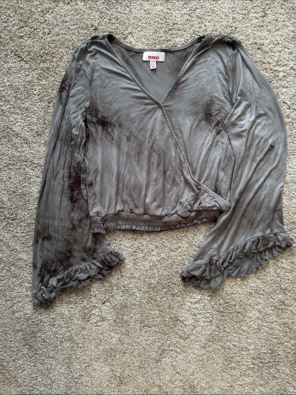 Y2K BONGO Women's Grey Tie-Dye Wrap Crop Top - Size L